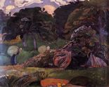 Поль Гоген Пейзаж Бретани и женщина с мешком-1889
